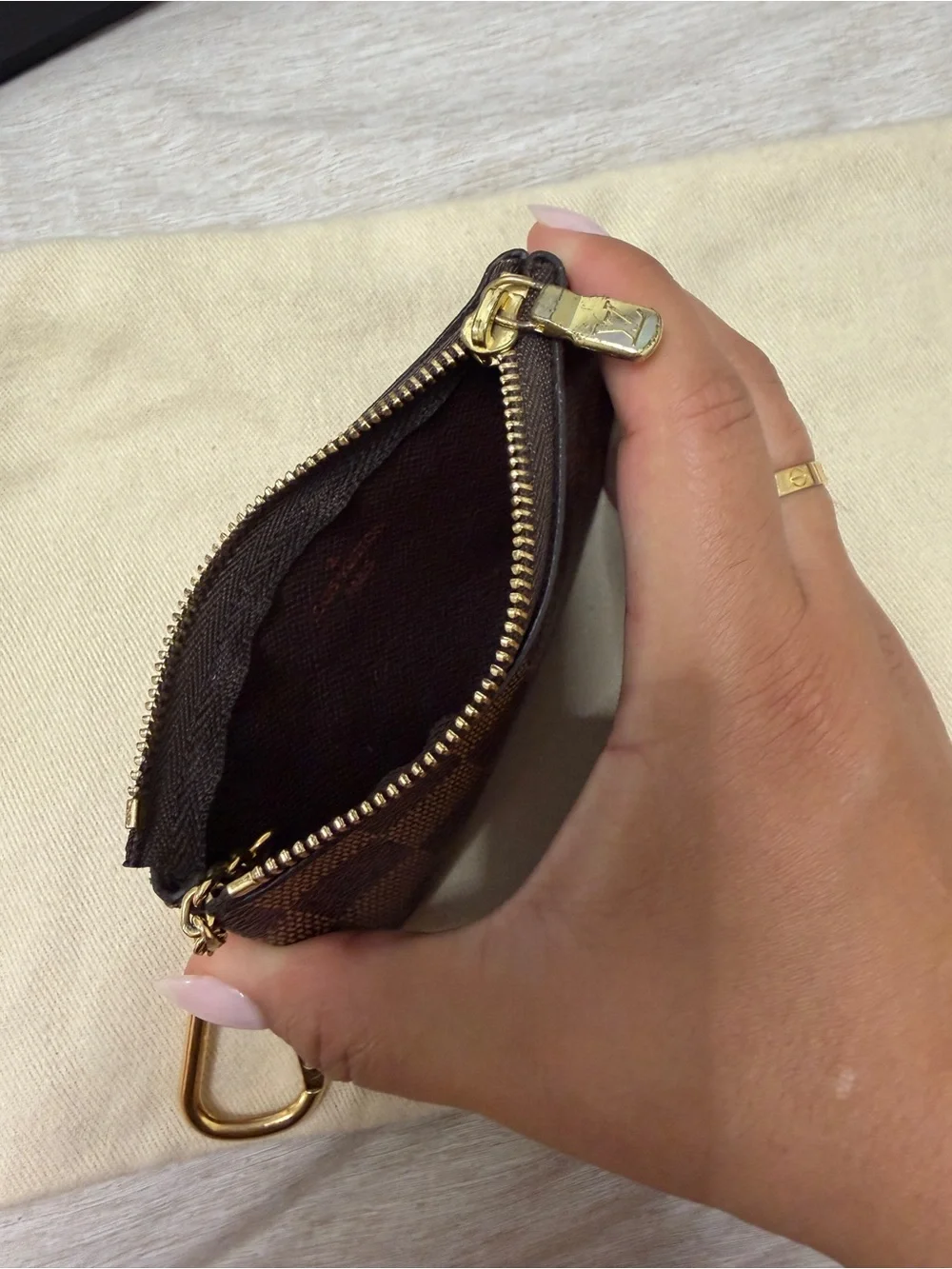 Louis Vuitton Damier Ebene Signature Key Pouch with Gold Hardware